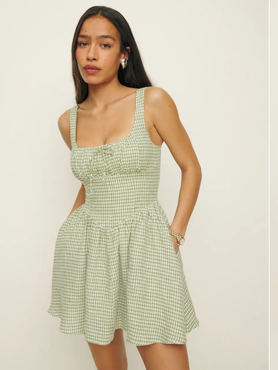 Reformation Dresses & Skirts - Reformation Daria Linen Dress in Avocado Check